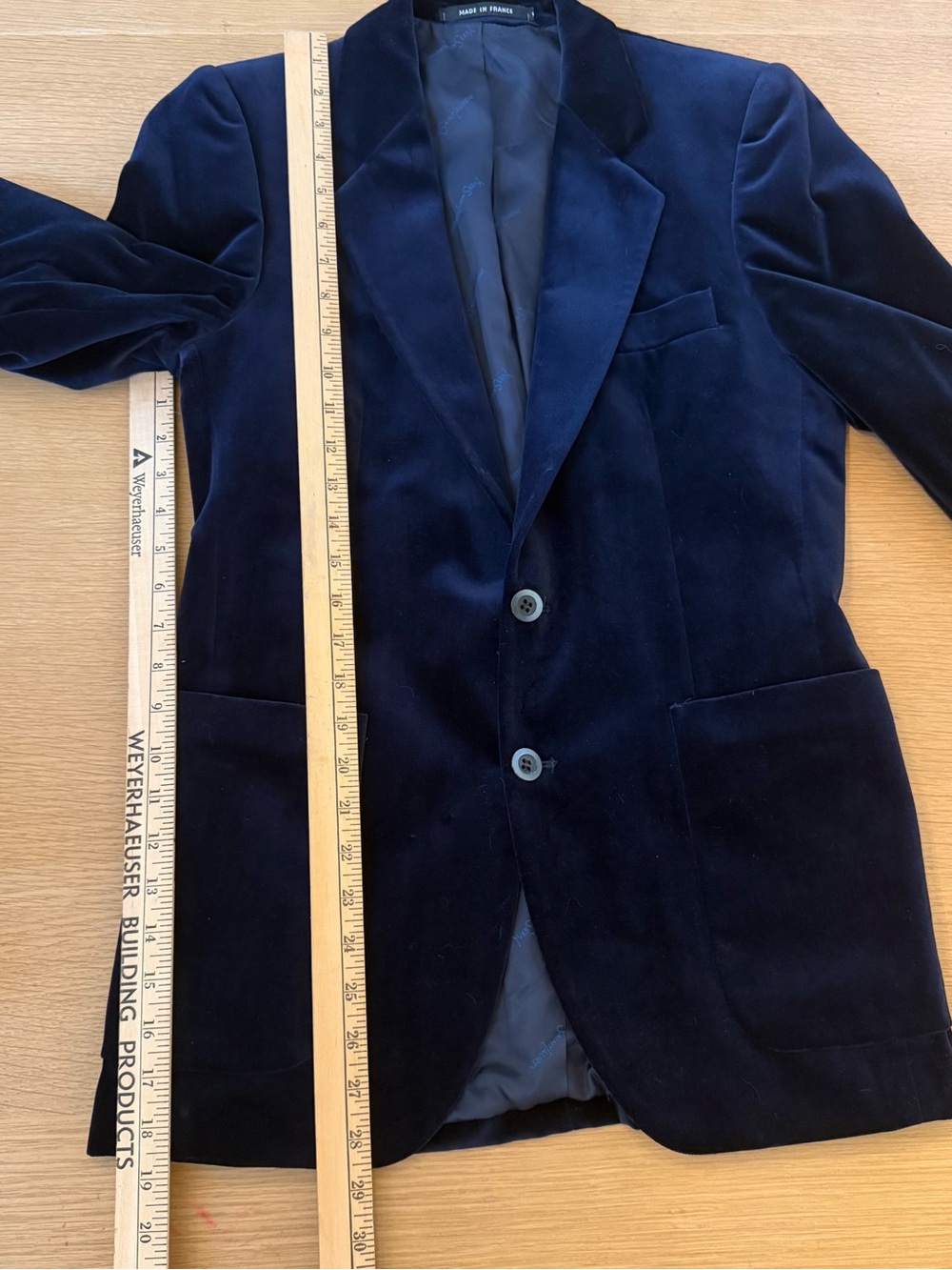 VTG 1970s Yves Saint Laurent DEADSTOCK navy velvet smoking jacket 37S - Picture 9 of 13